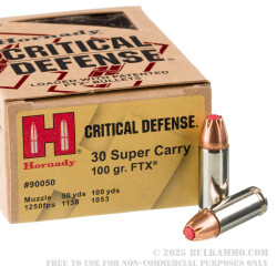 200 Rounds of .30 Super Carry Ammo by Hornady Critical Defense - 100gr FTX