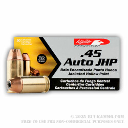 50 Rounds of .45 ACP Ammo by Aguila - 185gr JHP