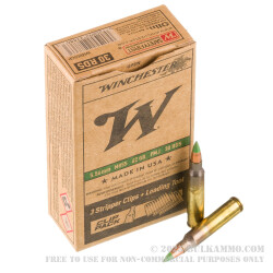 30 Rounds of 5.56x45 Ammo by Winchester - 62gr FMJ M855 on Stripper Clips With Loader