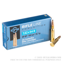 20 Rounds of 7.62x54r Ammo by Prvi Partizan - 150gr SPBT