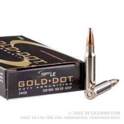 500 Rounds of .308 Win Ammo by Speer Gold Dot - 168gr BSP