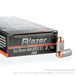 1000 Rounds of 9x18mm Makarov Ammo by Blazer - 95gr FMJ