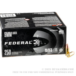 250 Rounds of 9mm Ammo by Federal Black Pack - 115gr FMJ