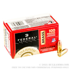 500  Rounds of 9mm Ammo by Federal Champion Brass - 115gr FMJ