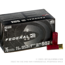 75 Rounds of 12ga Ammo by Federal Black Pack - 9 pellet 00 buckshot