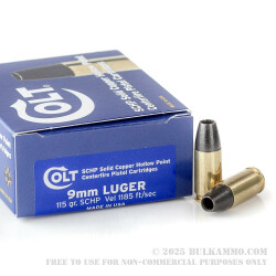 20 Rounds of 9mm Ammo by Colt - 115gr SCHP