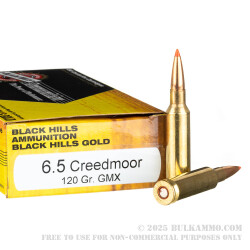 20 Rounds of 6.5 Creedmoor Ammo by Black Hills Gold - 120gr GMX