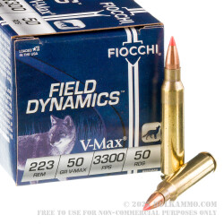 50 Rounds of .223 Ammo by Fiocchi - 50gr V-Max