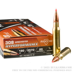 200 Rounds of .308 Win Ammo by Fiocchi Hyperformance - 180gr SST