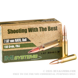 50 Rounds of 7.62x51 Ammo by IMI - 150gr FMJ