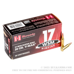 50 Rounds of .17 WSM Ammo by Hornady Varmint Express - 20gr V-MAX