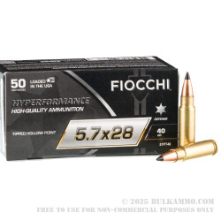 500 Rounds of 5.7x28mm Ammo by Fiocchi - 40gr Polymer Tipped