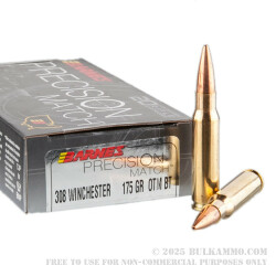 20 Rounds of .308 Win Ammo by Barnes Precision Match - 175gr OTM