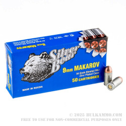 1000 Rounds of 9x18mm Makarov Ammo by Silver Bear - 94gr FMJ