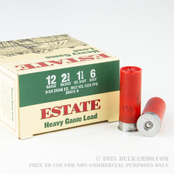 25 Rounds of 12ga Ammo by Estate Heavy game Load - 2-3/4" 1 1/4 ounce #6 shot