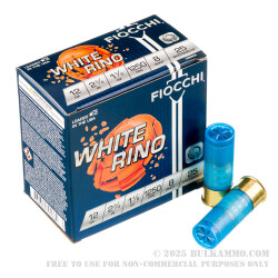 25 Rounds of 12ga White Rhino Ammo by Fiocchi - 1 1/8 ounce #8 shot