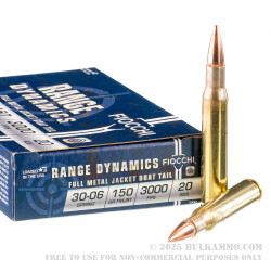 20 Rounds of 30-06 Springfield Ammo by Fiocchi Shooting Dynamics - 150gr FMJ-BT