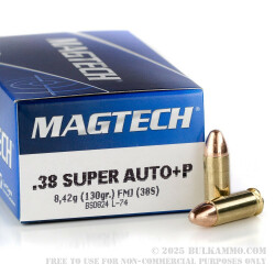 50 Rounds of .38 Super Ammo by Magtech - 130gr FMJ