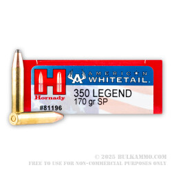 20 Rounds of .350 Legend Ammo by Hornady American Whitetail - 170gr InterLock