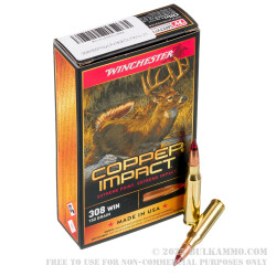 20 Rounds of .308 Win Ammo by Winchester Copper Impact - 150gr Copper Extreme Point