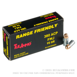 1000 Rounds of .380 ACP Ammo by Tula - 95gr FMJ *NONMAGNETIC*