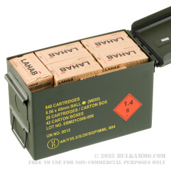 840 Rounds of 5.56x45 Ammo by Lahab in Ammo Can - 62gr FMJ M855