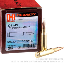 50 Rounds of .308 Win Ammo by Hornady Match - 168gr HPBT