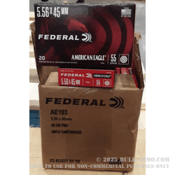 500 Rounds of 5.56x45 Ammo by Federal American Eagle - 55gr FMJ