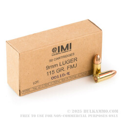 50 Rounds of 9mm Ammo by Israeli Military Industries - 115gr FMJ
