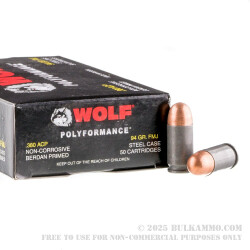 50 Rounds of .380 ACP Ammo by Wolf WPA Polyformance - 94gr FMJ