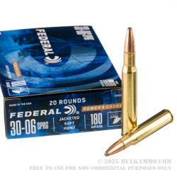 20 Rounds of 30-06 Springfield Ammo by Federal Power-Shok - 180gr SP