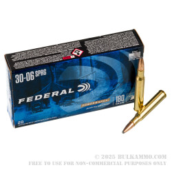 20 Rounds of 30-06 Springfield Ammo by Federal Power-Shok - 180gr SP