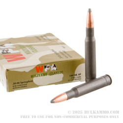 20 Rounds of 30-06 Springfield Ammo by Wolf Military Classic - 168gr SP