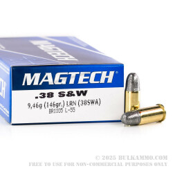 50 Rounds of .38 S&W Ammo by Magtech - 146gr LRN