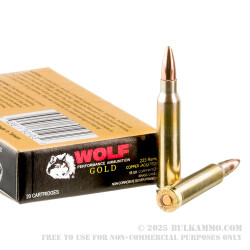 20 Rounds of .223 Ammo by Wolf Gold - 55gr FMJ