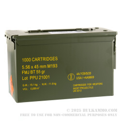 1000 Rounds of 5.56x45 Ammo by Prvi Partizan in Ammo Can - 55gr FMJBT M193