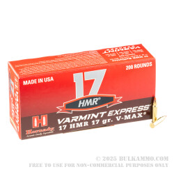 200 Rounds of .17HMR Ammo by Hornady - 17gr V-Max