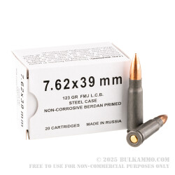 20 Rounds of 7.62x39mm Ammo by Wolf - 123gr FMJ