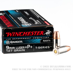 50 Rounds of 9mm +P+ Ammo by Winchester Ranger T-Series - 127gr JHP