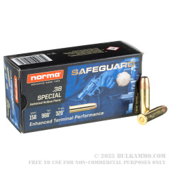 50 Rounds of .38 Spl Ammo by Norma Safeguard - 158gr JHP