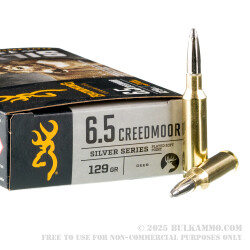 20 Rounds of 6.5 Creedmoor Ammo by Browning Silver Series - 129gr SP