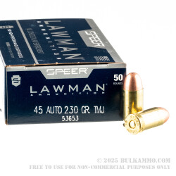 50 Rounds of .45 ACP Ammo by Speer - 230gr TMJ