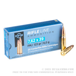 20 Rounds of 7.62x39mm Ammo by Prvi Partizan - 123gr FMJ