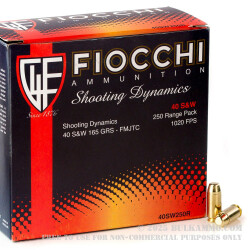 250 Rounds of .40 S&W Ammo by Fiocchi - 165gr FMJ