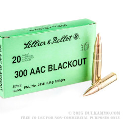 1000 Rounds of .300 AAC Blackout Ammo by Sellier & Bellot - 124gr FMJ