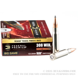 20 Rounds of .308 Win Ammo by Federal - 150gr Nosler Partition