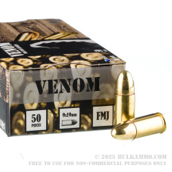 1000 Rounds of 9mm Ammo by Venom - 115gr FMJ