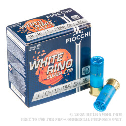 25 Rounds of 12ga Ammo by Fiocchi White Rino Super Lite - 1 1/8 ounce #7 1/2 shot