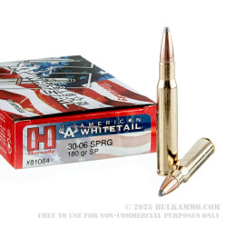 20 Rounds of 30-06 Springfield Ammo by Hornady American Whitetail - 180gr SP