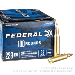 100 Rounds of .223 Ammo by Federal Varmint & Predator - 53gr V-MAX